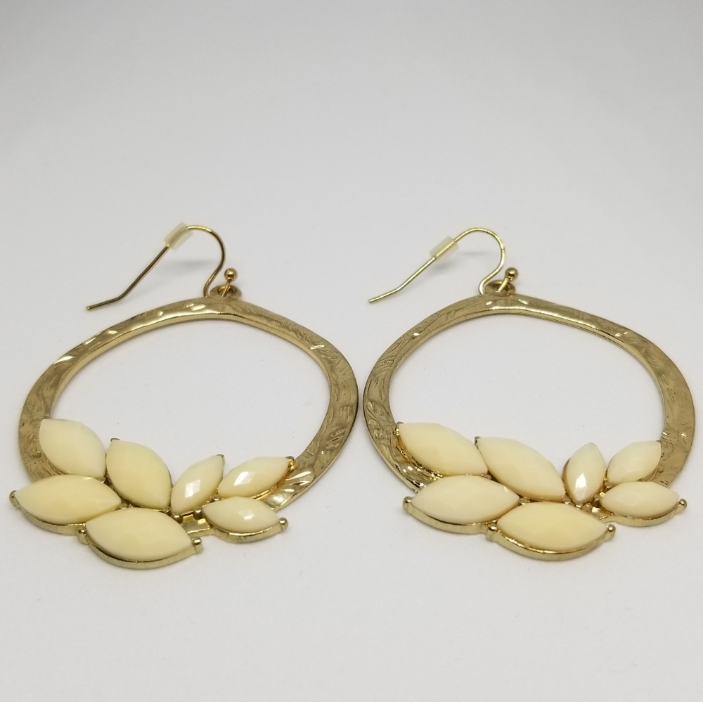 Gold & Cream Textured Hoop Earrings - Picture 5 of 8